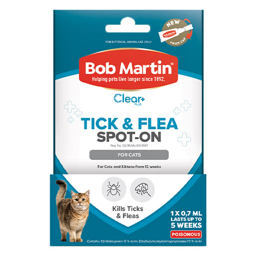 Buy Bob Martin Clear Ticks & Fleas Spot On For Cats 1x0.7ml - Online